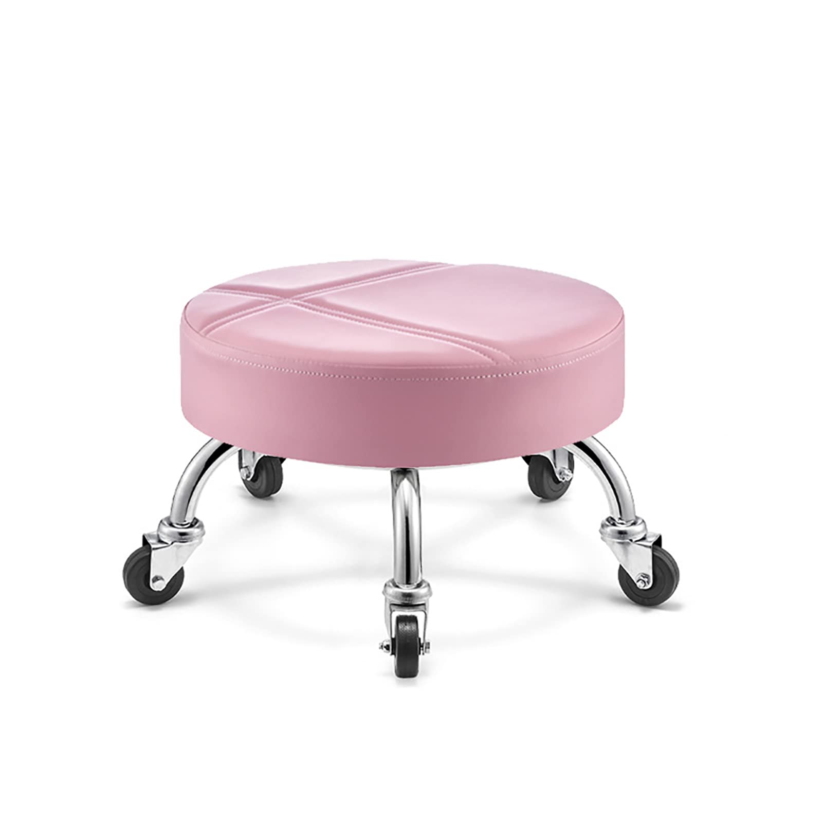 Tabouret à roulettes en cuir PU siège roulant rond bas pour bureau à domicile