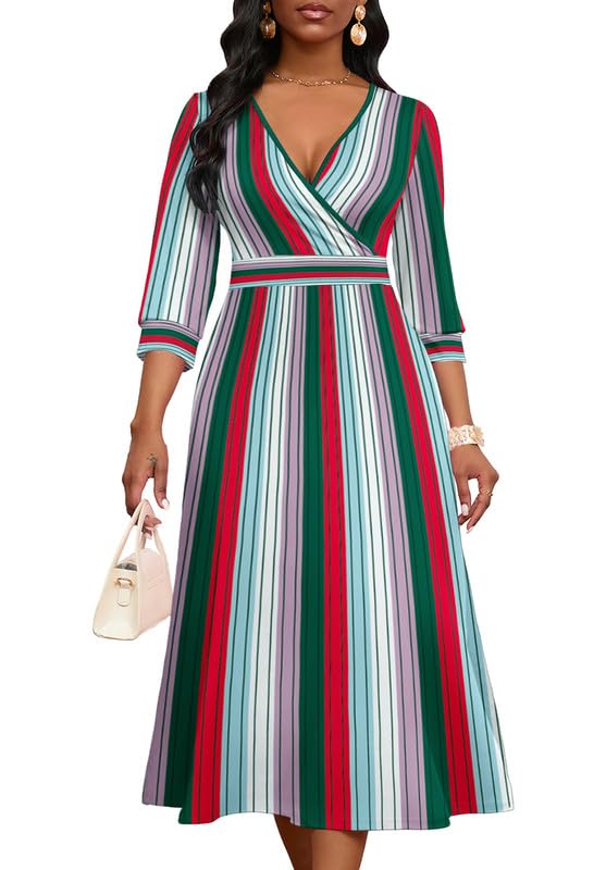 Image of MarryUP Women's V-Neck 3 /4 Sleeve Elegant Maxi Dress with Pockets Church Dresses 2026
