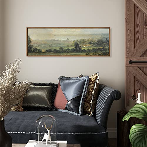 Vintage Farmhouse French Country Bedroom Wall Decor Above Bed - 10X30" - Horizontal Wall Art Over The Bed - Panoramic Landscape Pictures Signs - Canvas Oil Painting Long Narrow Green Nature Wall Art #TOP5