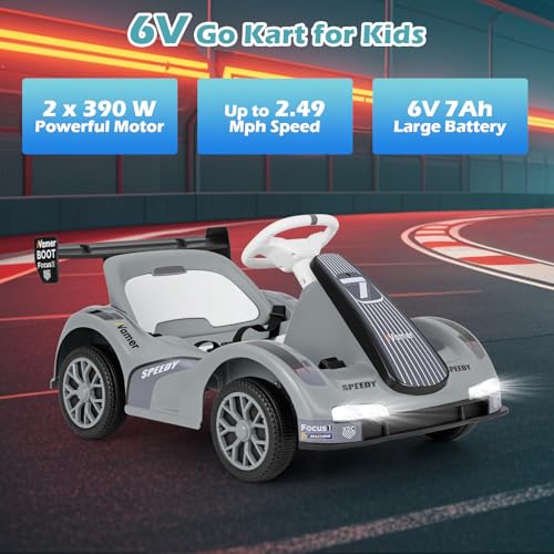 OLAKIDS Electric Go Kart for Kids, 6V Battery Powered Drift Kart with Remote Control, Power Display, Bluetooth, Story, Music, 3-Point Safety Belt, Crazy Cart for Boys Girls Aged 3+ (Gray) - image 3