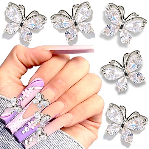 Dornail 5Pcs Shiny Zircon Butterfly Nail Charms 3D Alloy Butterfly Nail Rhinestones Nail Art Charms Nail Jewelry Butterfly Charms For Nails Diy Nail Jewels Nail Art Decorations Nail Supplies (Silver) #TOP20