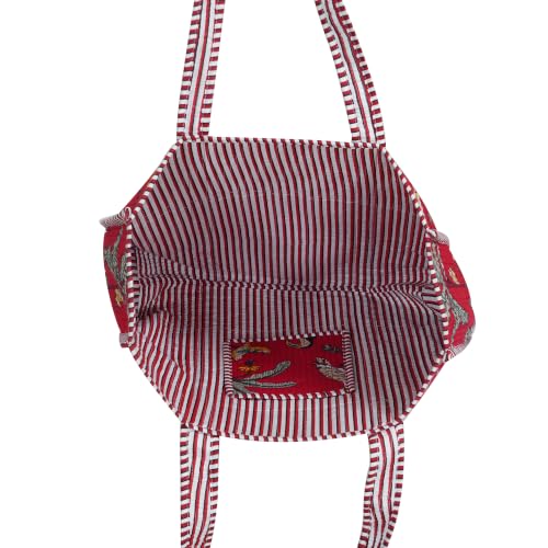 Image of Cotton Tiger Block Print Tote Bag, Indian Handmade Shopping Shoulder Bag, Unisex Market Daily Use