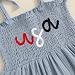 Faithtur Toddler 4th of July Outfit Girl Sleeveless Lace Up Shoulder Letter Embroidery Ruched Dress Girls Summer Dresses (Blue, 4-5 Years)