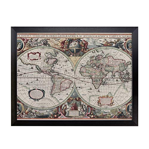 Lap Tray with Cushion | Henricus Hondius II - Vintage World Map | Padded Bean Bag Cushion | For Eating, Working, Crafting, Laptop | Portable Table Desk