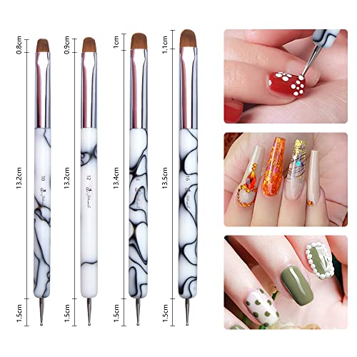 French Nail Brush, Yihuale 2 Way French Gel Acrylic Nail Art Kolinsky Brush With Dotting Tool For Professional Manicure Cuticle Clean Up Nail Art Design- White And Black (16#, White And Black) #TOP1