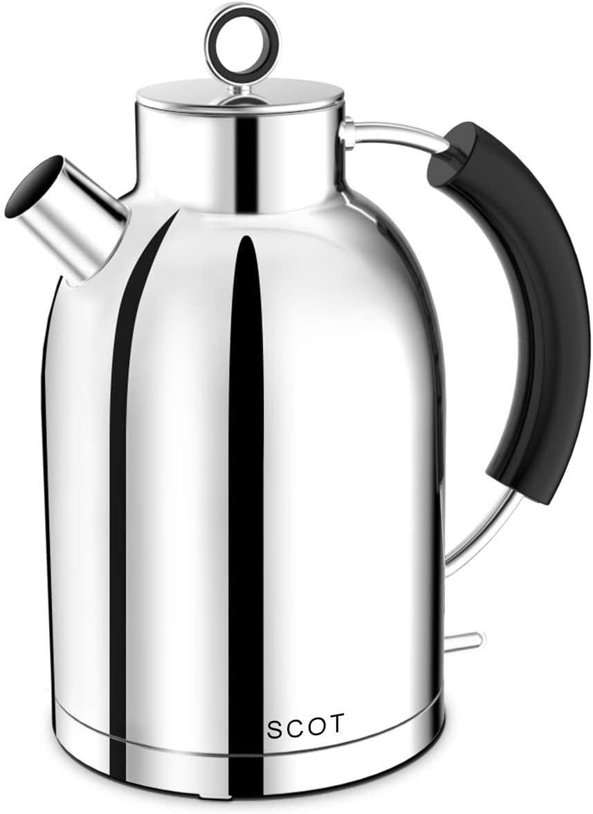 ASCOT Bollitore in acciaio inox, bollitore elettrico, regali per uomo/donna/famiglia, 1,5 litri, retro bollitore per tè a secco, spegnimento automatico (argento lucidato)