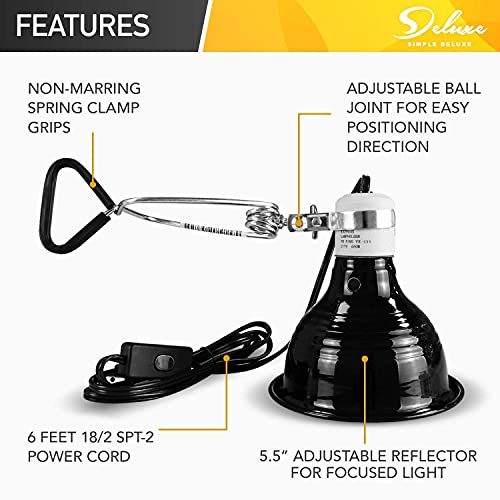 Simple Deluxe PTCLAMIN50DMLTSCTRLV2 50W Reptile Ceramic Heat Bulb No Light Emitting With 5.5 Inch 60W Dome Light Clamp Lamp Fixture And Digital Thermostat Controller thumb #2