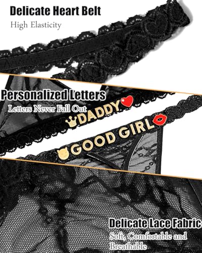 Lace Bra and Thong Set for Women Sexy Cute Metal Letters Charm Breathable Bikini Underwear with Stretch Fit4