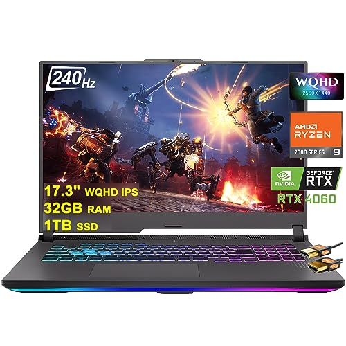 ASUS ROG Strix G17 G713 Gaming Laptop 17.3' WQHD IPS 240Hz AMD 12-Core Ryzen 9 7845HX (Beat i9-12900H) 32GB RAM 1TB SSD GeForce RTX 4060 8GB Type-C RGB Backlit Fast Charging Win11 ICP Accessory