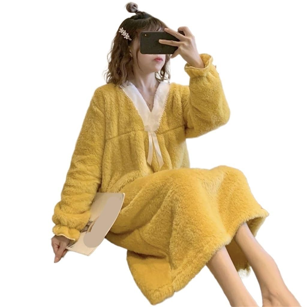 Pyjama jaune femme hiver velours doux manches longues pour nuits froides