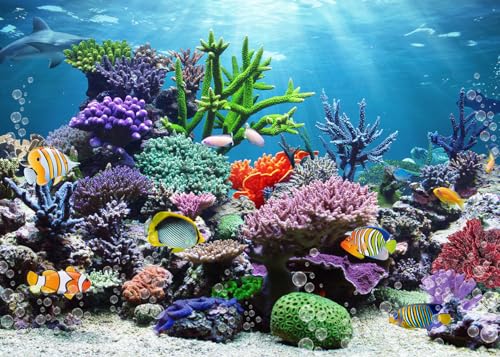 SJOLOON Under The Sea Backdrop Ocean Photo Backdrop Tropical Fish Background for Home Baby Birthday Party Decoration 12729 (7x5FT)