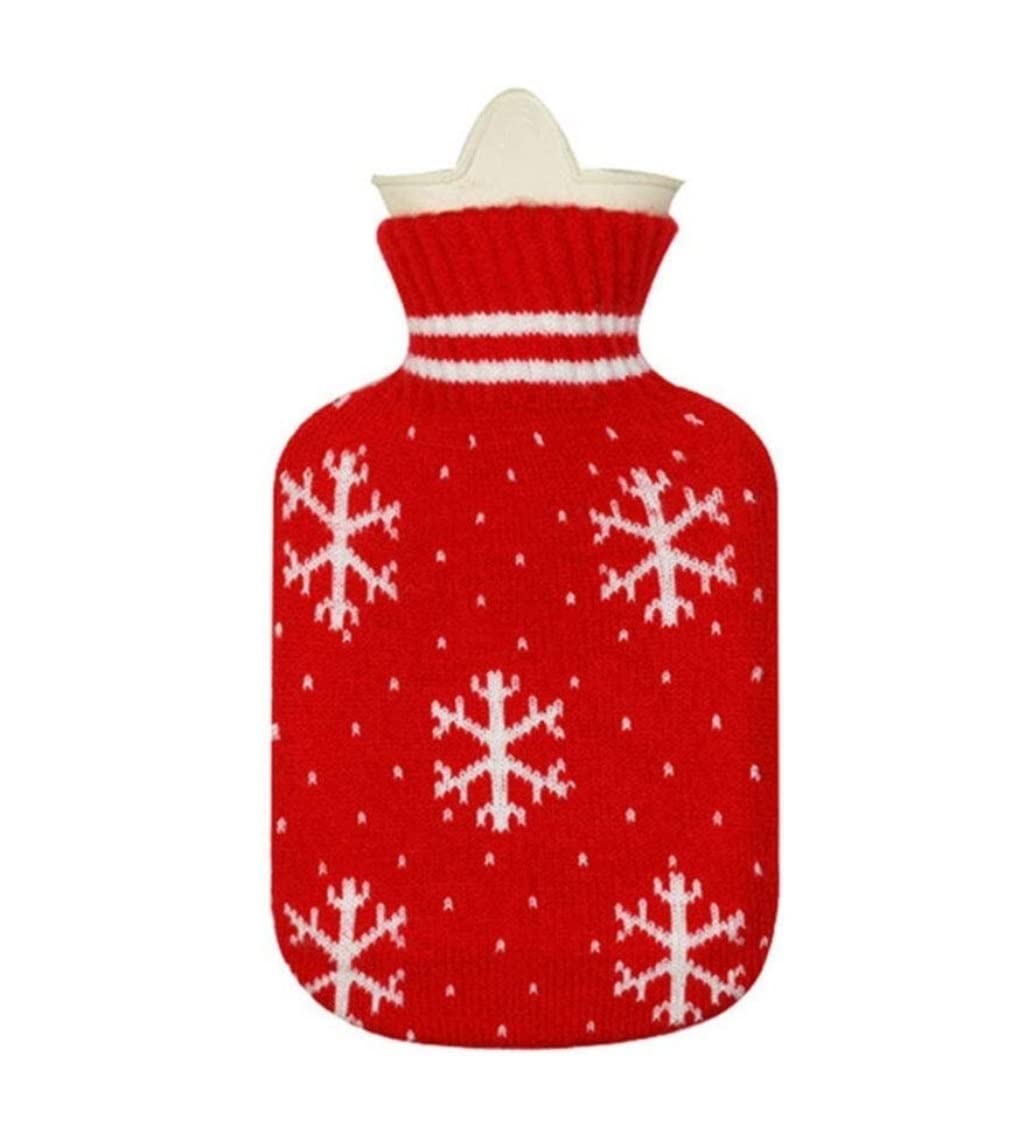 Bolsa De Agua Caliente Suave Bolsa De Agua Caliente Con Cubierta Roja Copo Nieve Botella Suave Y Cálida, Para Aliviar El Dolor Cuello Trasero Noches Acogedoras Botella Agua Caliente Adultos(Rot)