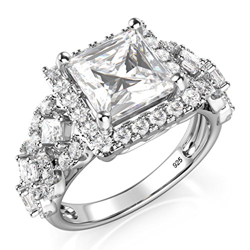 Metal Factory Sterling Silver 925 Princess Cut CZ Cubic Zirconia Halo Engagement Ring