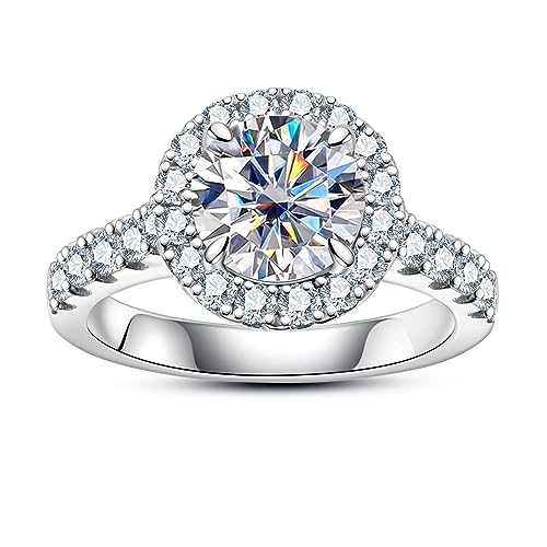 Moissanite Engagement Ring 1.2-2.8CTTW D Color VVS1 Clarity 925 Sterling Silver Vintage Bezel Halo Promise Wedding Anniversary Rings for Women with Certificate Size 7.5