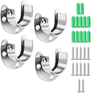 BUZIFU 4 Pezzi Asta Armadio Supporto in Acciaio Inox Asta di Sostegno a Forma di U Presa Flangia di Supporto Asta Supporto con Viti, Facile Installazione e rimozione Rapida, 27mm