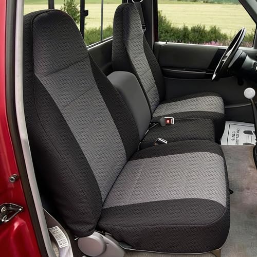 EDIETH 2Pcs Seat Covers for Ford Ranger & for Mazda B-Series 1991-1997 60/40 Split Bench Front Sand Mesh Fabric Highback Easy to Clean Gray