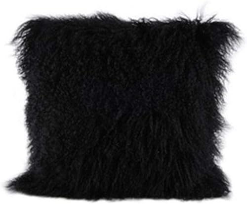 Funda de almohada de piel de cordero mongol 100% piel de oveja real, rollo de lana de cordero cuadrado decorado para sala de estar, accesorios de