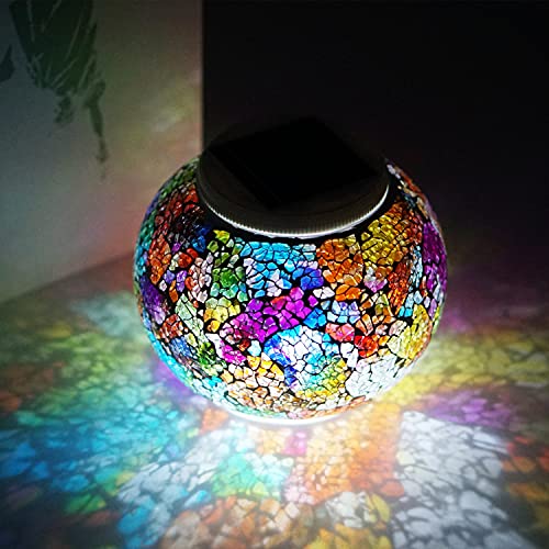 SunKite Solar Table Lights Outdoor Indoor Color Changing Crackle Crystal Glass Night Lights,Waterproof Solar Powered Mosaic Glass Lamp,for Home Room Decorations Christmas(Multicolor)