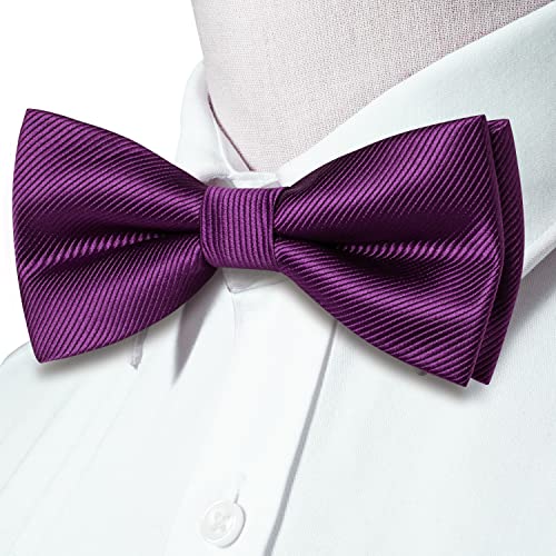 Image of Hi-Tie Mardi Gras Bow Ties for Men Deep Purple Pre-Tied Pocket Square Lapel Pin Cufflinks Mens Bowtie Sets for Wedding Formal Party