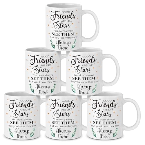 Honeydak 6 Pcs Good Friends Are Like Stars Friendship Gift for Women Ceramic Friends Mugs Cups Bulk 12 oz Friendship Coffee Cup for Female BFF Birthday Holiday Gift Mother's Day Xmas Present