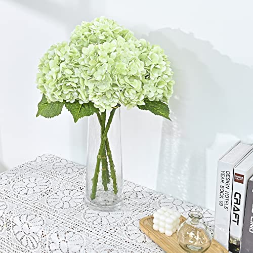 Waipfaru 21" Real Touch Hydrangea Artificial Flowers with Long Stem & Leaves, Full Latex Faux Hydrangea Flowers for Home Decor Party Floral Arrangements Wedding Bouquets Centerpieces, Green 3Pcs - Image 4