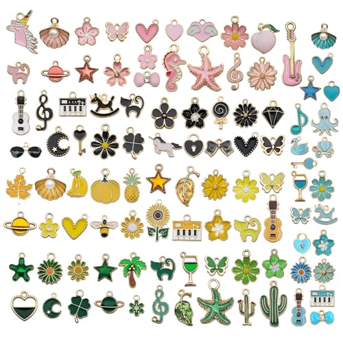 LUMOOM 100 Stück Charms Anhänger Set, Mixed Charm in 5 Farben, Bulk Schmuckherstellung Anhängers, für DIY-Armband und Halskette, vielfältiges Kunsthandwerk Zubehör