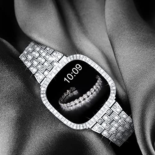 V-Moro Metal Band Compatible With Fitbit Versa 3/Sense Bands Woman Bling Jewelry Diamond Metal Strap Replacement With Full Cover Protective Cases Accessories For Fitbit Sense/Versa 3 #TOP6