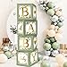 RUBFAC Sage Green Baby Boxes with Letters for Baby Shower, 4pcs Safari Baby Shower Decorations for Boy Girl Balloon Boxes Gender Reveal Baby Shower Birthday Party Favors