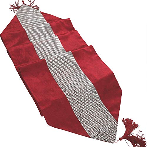 Time to Sparkle Velvet Table Runner + 4 Placemats Thick Velvet Satin Tasseled Xmas (Red, 4*Placemats + 1*Runner) - Image 4