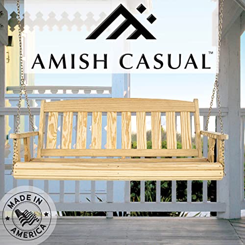 Image of Amish Casual Heavy Duty 800 Lb Mission Treated Porch Swing with Hanging Chains (4 Foot, Unfinished)
