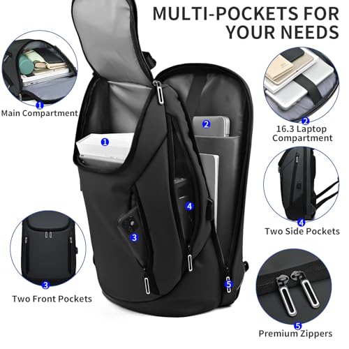 Business Backpack Fits 15.6 Inch Laptop, Commuter Backpack with Charging Port for Work Office College, Black4