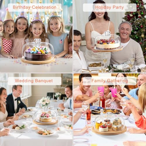 Masthome Wooden Cake Stand with Lid, 12'' Cake Plate with Clear Acrylic Dome Cover, Rotating Cake Display Stand for Birthday Wedding Party Baking Gifts - Image 7