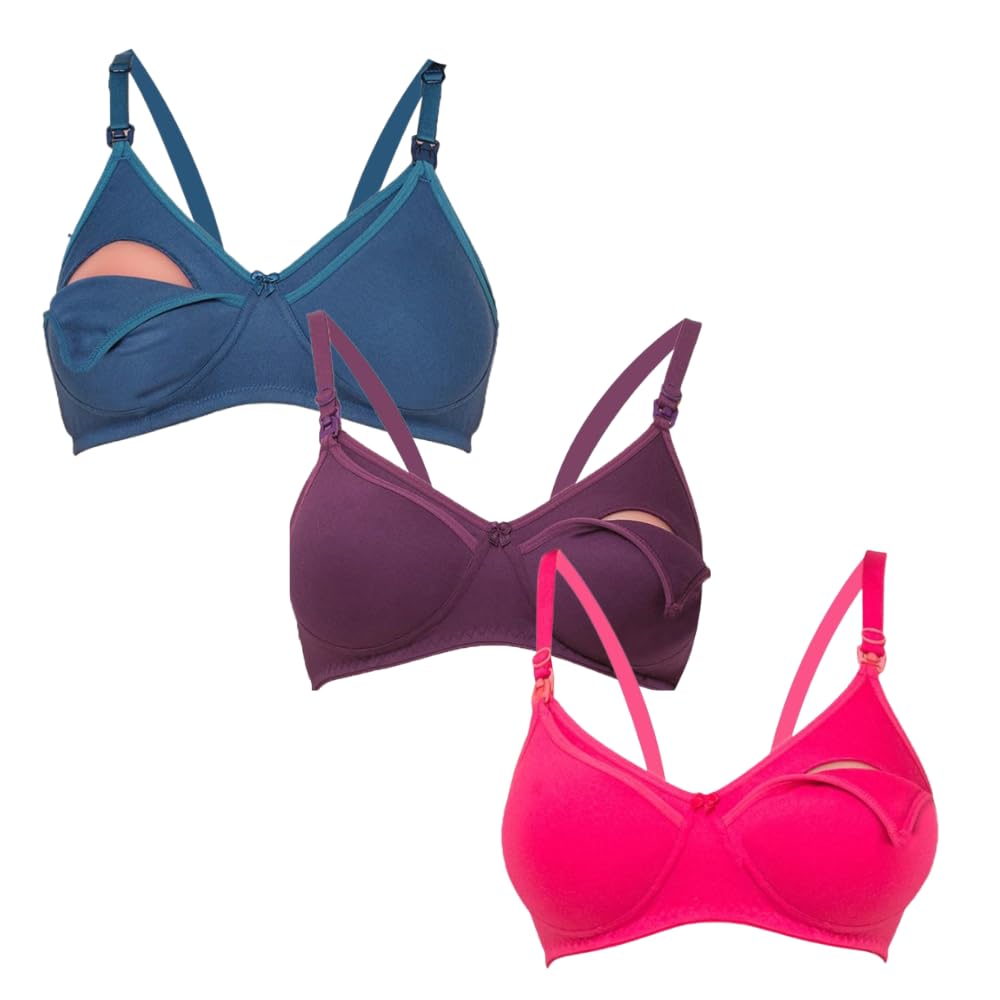 tummy Women's Cotton Nursing Bra| Wirefree | Non Padded | Full Coverage with Front Opening| Super Combed Cotton Elastane Fabric |Feeding Bra/Nursing Bra/Maternity Bra Combo-Pack of 3-picture-17