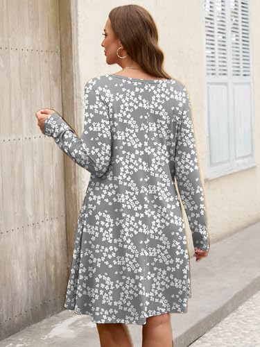 Image of AusLook Women's Plus Midi Dress Long Sleeve Crew Neck A-Line Swing Flowy Vacation Fall Wedding Guest Dresses with Pocket 1-5X