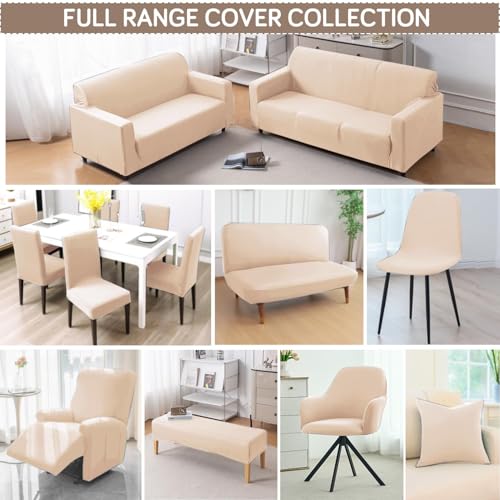 Image of HOKIPO 'SereneSolids' 140 GSM Stretchable Swivel Chair Cover High Armrest Slipcover, Beige (NEW-AR-6247-BGE)