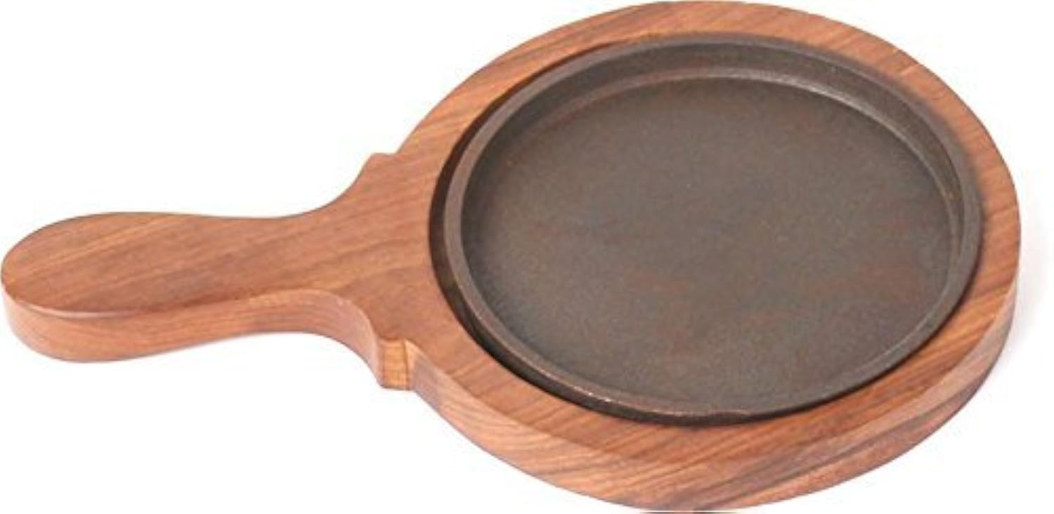 Shradha Trading Sahishnu Online And Marketing Fajita Plate Set, Round Sizzling Brownie Sizzler Plate/Tray with Wooden Base Round Handle