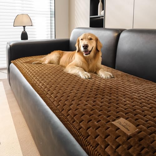 PJLZJFBY Couch Covers for Dogs Washable, Velvet Dog Couch Cover Protector, Fuzzy Plush Pet Sofa Cover for 3-4 Cushion Couch, Sofa Covers for Pets(1PC,Dark Brown,27.6"x94.5",3-4 Seater Sofa Pad Cover)