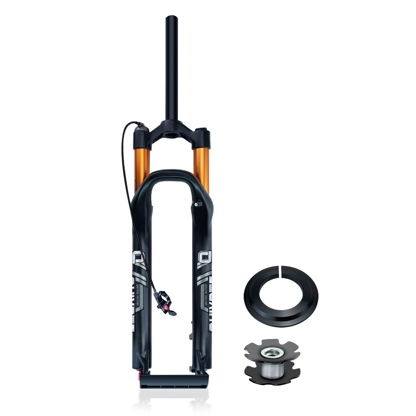 LHHL Mountain Bike Fork 26 27.5 29 MTB Air Suspension Fork Rebound Adjust Travel 140mm QR 9x100mm Disc Brake Front Fork XC/AM Ultralight,Manual/Remote Lockout,Straight/Tapered(Gold Straight RL,26'')