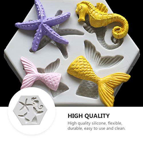Hemoton Molde de silicone para cobertura de tema marítimo com 2 peças, cauda de sereia, cavalo marin