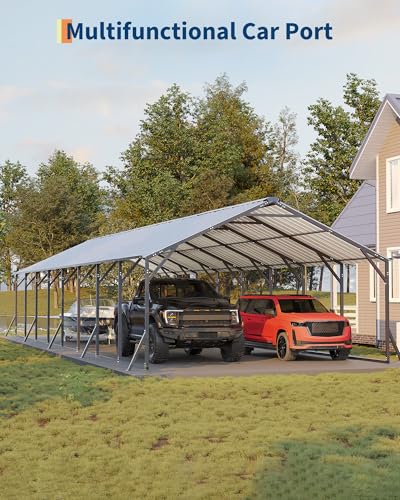Image of GarveeLife 20'x40'x12' Metal Carport for Multiple Vehicles, Heavy Duty Car Ports, Vertical Roof Design, All-Weather Use, for Full-Size Pickup Trucks, Boats, and Tractors