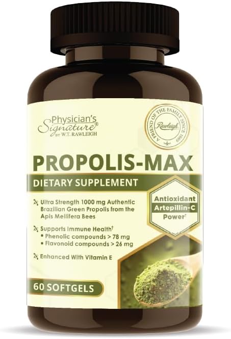 Rawleigh Própolis Max: 60 Cápsulas Vegetarianas com 1000 mg de Própolis Verde Brasileiro - Com Compostos Fenólicos, Flavonoides, Artepillin C e Vitamina E - Apoia a Imunidade e o Bem-Estar