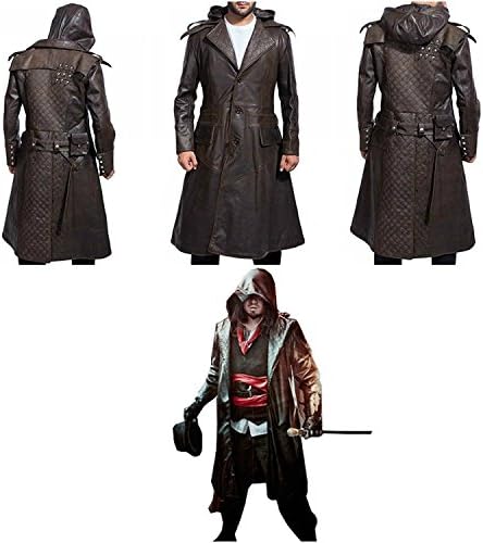 Assassins Creed Jacob Frye’s Real Leather Jacket Brown Long Trench Hoodie Coat