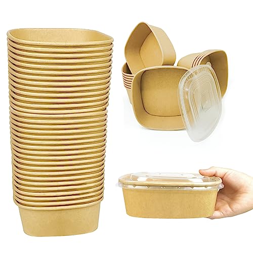 S. Dawezo 24 Oz (50 Pack) Large Food Containers Disposable Kraft Paper Bowls With Lids,Leak And Grease Resistant Container Take Out Box For Salad, Cake,Sandwiches,Soup #TOP15
