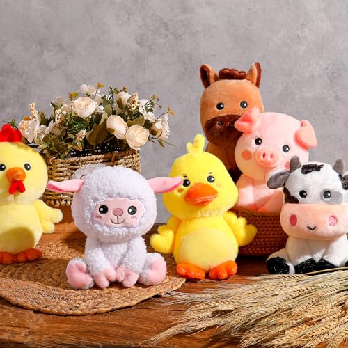 Image of RoundFunny 6 Pcs Farm Animals Toys 7 inch Stuffed Animals Set