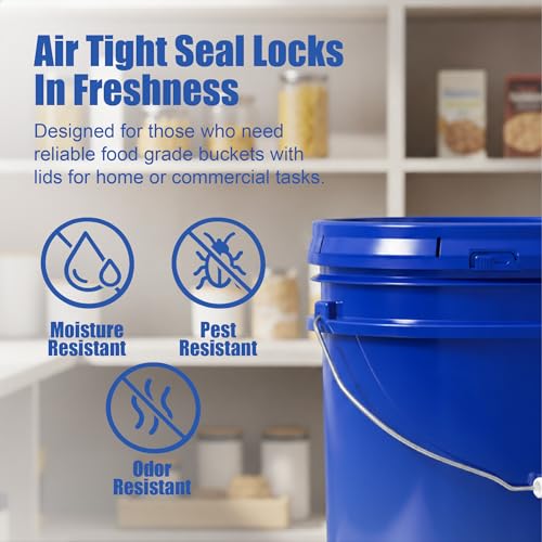 Image of ePackageSupply 5 Gallon Bucket - Food Grade w /Lid BPA-Free,3 Pack - Blue | Airtight Gasketed Tear Strip Lid, Heavy-Duty 90 Mil HDPE Plastic Pail, Bulk Storage, Food Safe Durable Container, Made in USA
