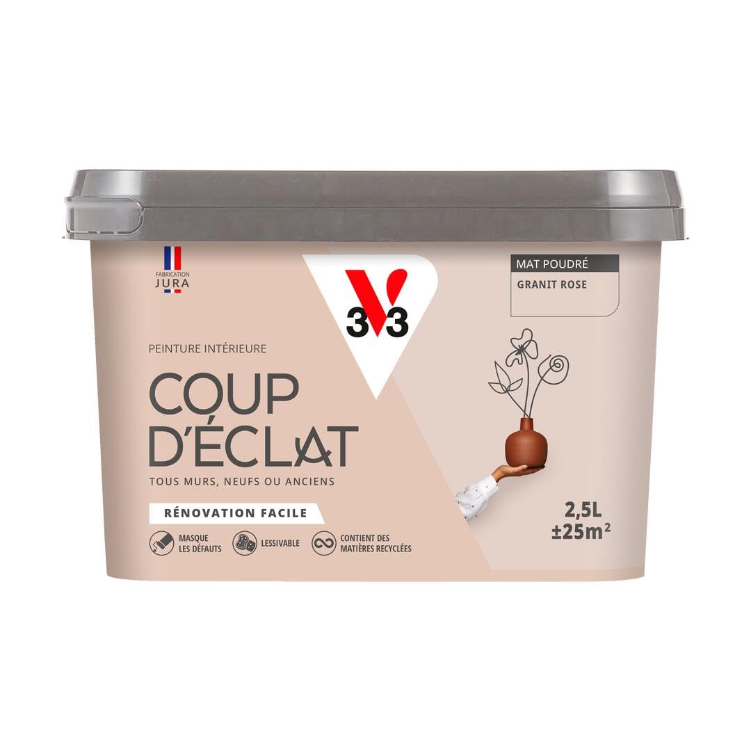 V33 Peinture murale intérieure Coup d'Éclat® Granit rose Mat Poudré 2,5L