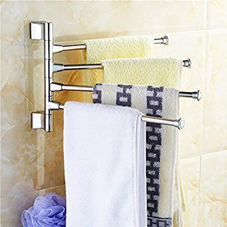 HANDY Towel Bar Towel Rod Stainless Steel Bathroom Wall Mount Swing Hanger Towel Rack Holder Storage Organizer (4-Arm, 12 inch, Chrome Plated)