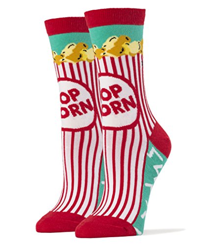 Oooh Yeah Women's Luxury Combed Cotton Crew Socks - Box O' Popcorn, Sock Size 9-11, Shoe Size 5-10