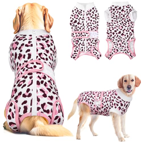 Image of Lukovee Recovery Suit for Dogs, Female Male Spay Neuter Post Surgery Suit | Zipper on Onesie,Soft Breathable, Adjustable Abdominal Wounds Prevent Licking, Cone E-Collar Alternative (Pink Leopard, XL)