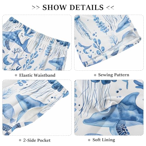 Sea Turtle with Whale Short Pajama Pants Bottoms Soft Sleepwear with Pockets3